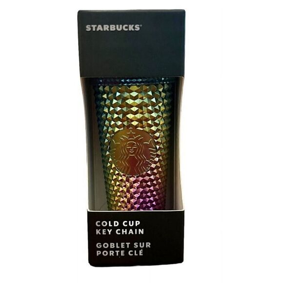 Starbucks irodescent oil slick mermaid/dragon color studded cold cup keychain- b - Picture 1 of 2